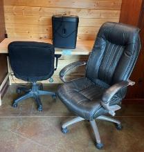 Pair Office Desk Chairs, Table, and Aurora Shredder