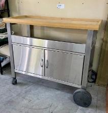 Stainless Steel Wheeled Cart with Wood Top
