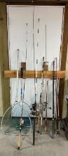 Pair Large Landing Nets and Assorted Fishing Rods