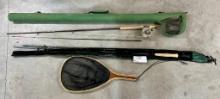 Fly Fishing Rods and Wood Handle Landing Net