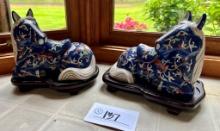 Pair Chinese Porcelain Reclining Horses