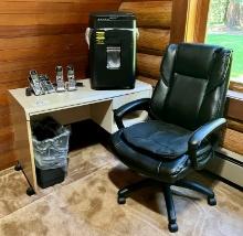 Office Chair on Casters, Rolling Desk, Trash Can