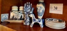 Vintage Delft Blue Ceramic Cannister Set and Tray