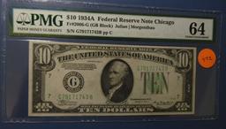 1934A $10.00 FRN CHICAGO FR 2006-G PMG CHOICE UNC 64 (PINHOLES)