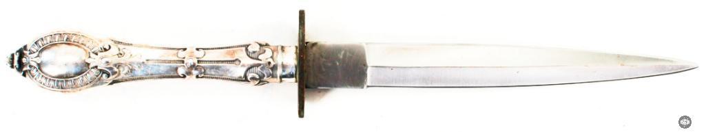 Antique Silver Handled Sheffield England Dagger - 8 Inch Blade