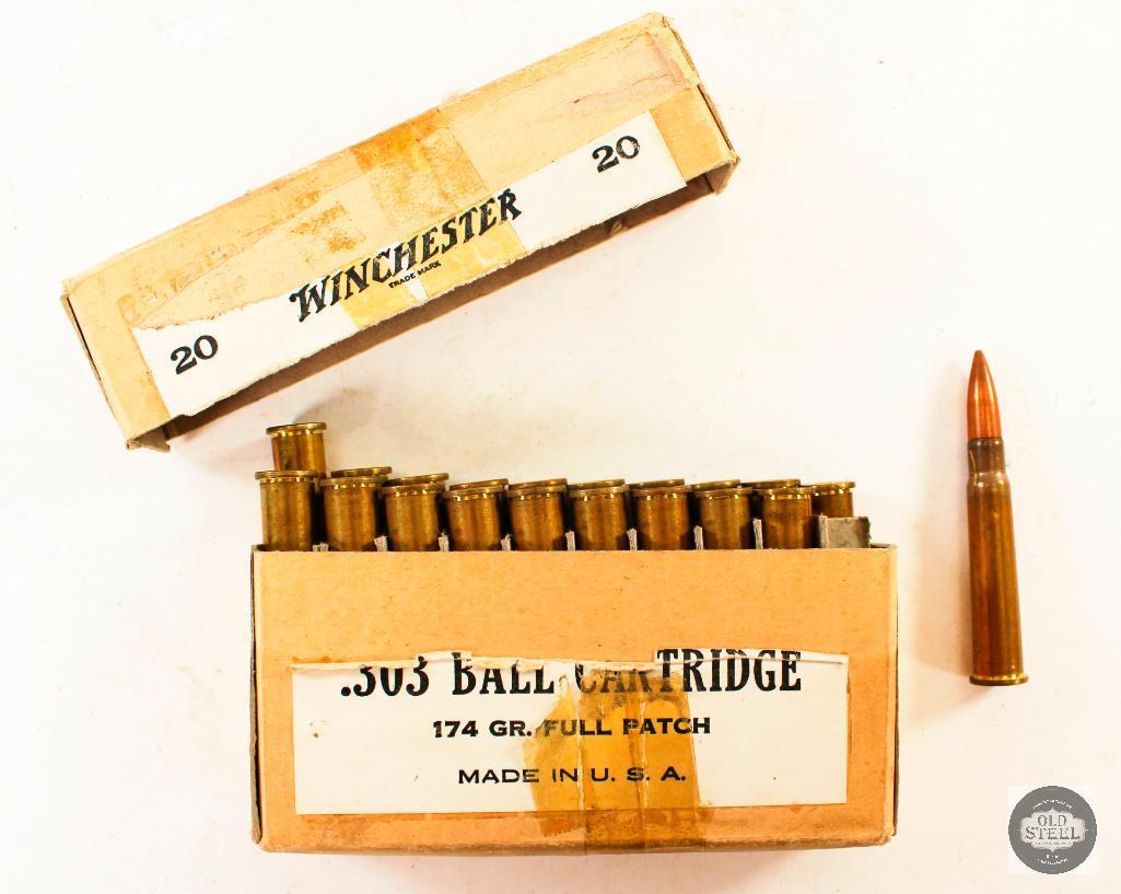 20 Rounds Vintage Winchester .303 British 174gr Full Patch Ball Ammunition