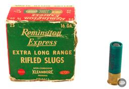 25 Shells Vintage Remington 16GA 2 9/16 inch 7/8oz Rifled Slug Ammunition