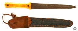 Antique Bone Handled Dagger - Leather Sheath