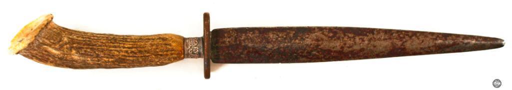 Antique Antler Grip Dagger - 9 Inch Blade