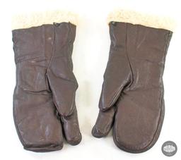 WWII US Air Force Cold Weather Sheep Skin Trigger Finger Gloves - Extra Large