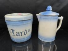 Blue and White Lard and Pitcher with Lid
