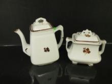Ironstone Tea Leaf Pitcher and Canister