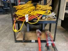 LOT OF EXTENSION CORDS, PIPE WRENCHES & BOLT CUTTERS ***