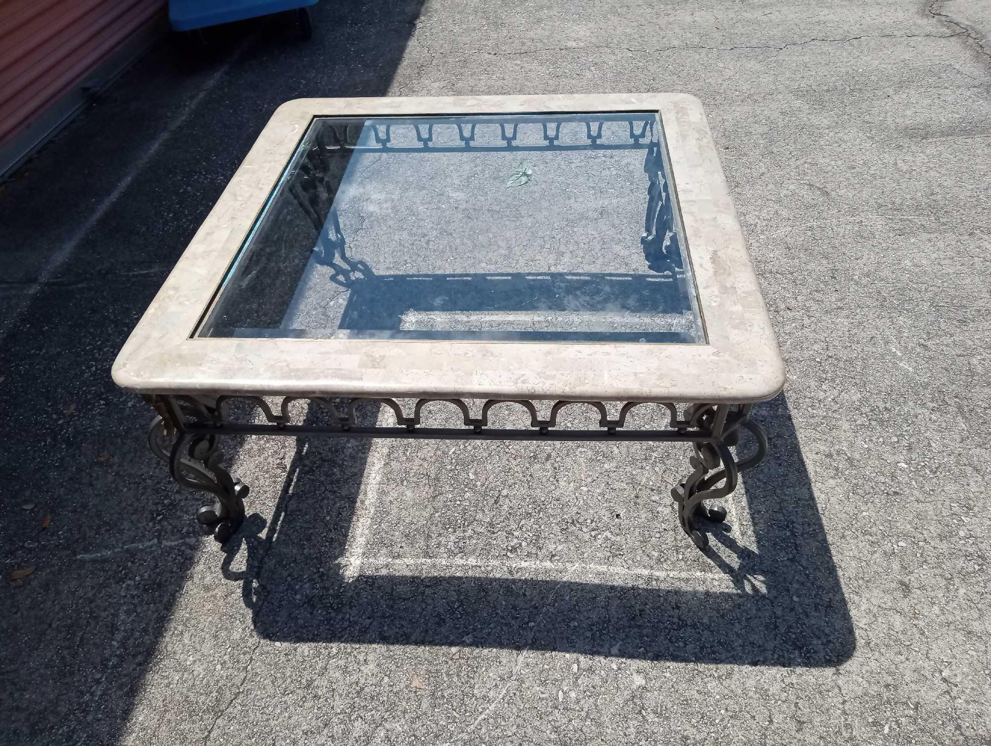 Glass/Marble look Wrought Iron Coffee Table