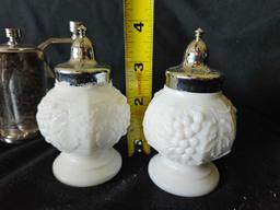 VINTAGE MILK GLASS EHOBNAIL AND EMBOSSED SALT AND PEPPERS