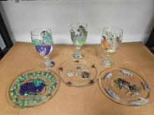 HANDPAINTED HOLIDAY PLATES WITH GLASSES