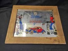 VINTAGE CADILLAC "A MAN IS KNOWN BY HIS AUTOMOBILE" FRAMED MIRROR SIGN