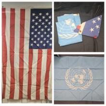 (2) Vintage FLAGS - UN and USA