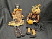 PAIR OF Vintage Style HALLOWEEN FALL SHELF SITTERS DECOR