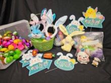 Collection of easter eggs, basket, including vintage and crochetted