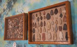 (2) Decorative Frames of West and New Mexico Authentic Arrowheads Artifacts