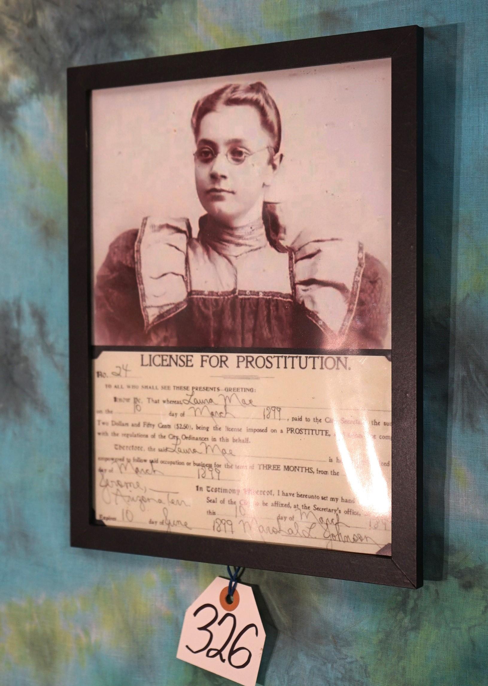 Framed Copy of Old West Prostitution License