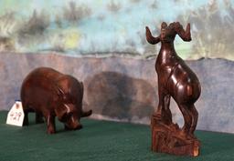 Two Hand Carved Wooden Animals from Mexico
