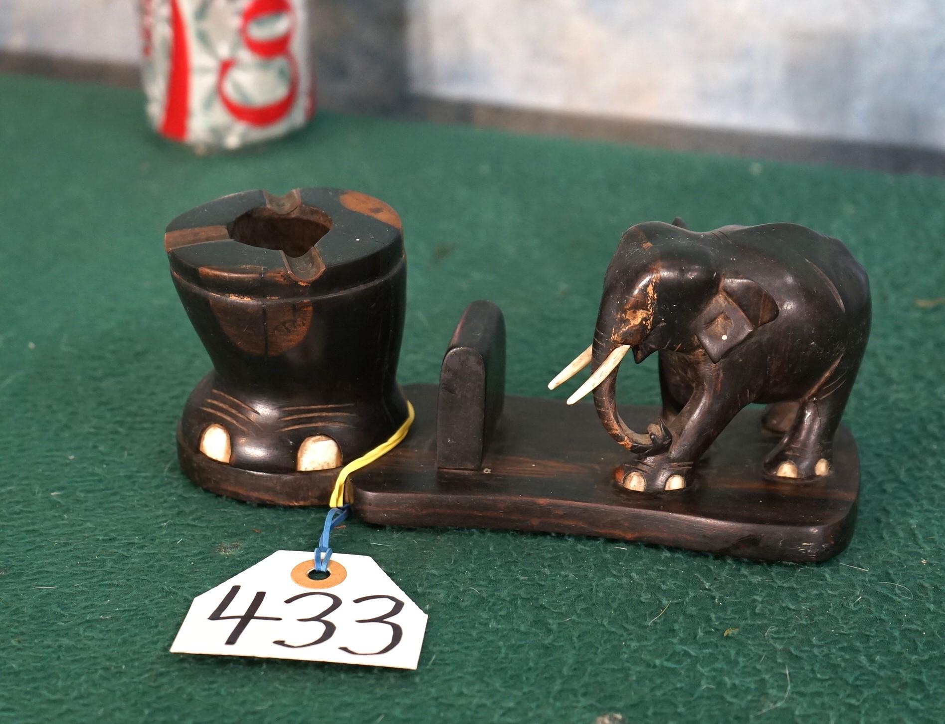 African Wood Carved Elephant Ashtray