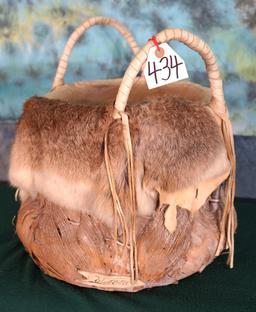 Native American Handmade Rabbit Skin Basket