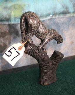 African Soapstone Carved Leopard in Tree