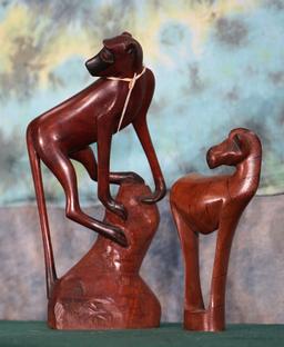 Cool Hand Carved Baboon & Zebra Wood Statues