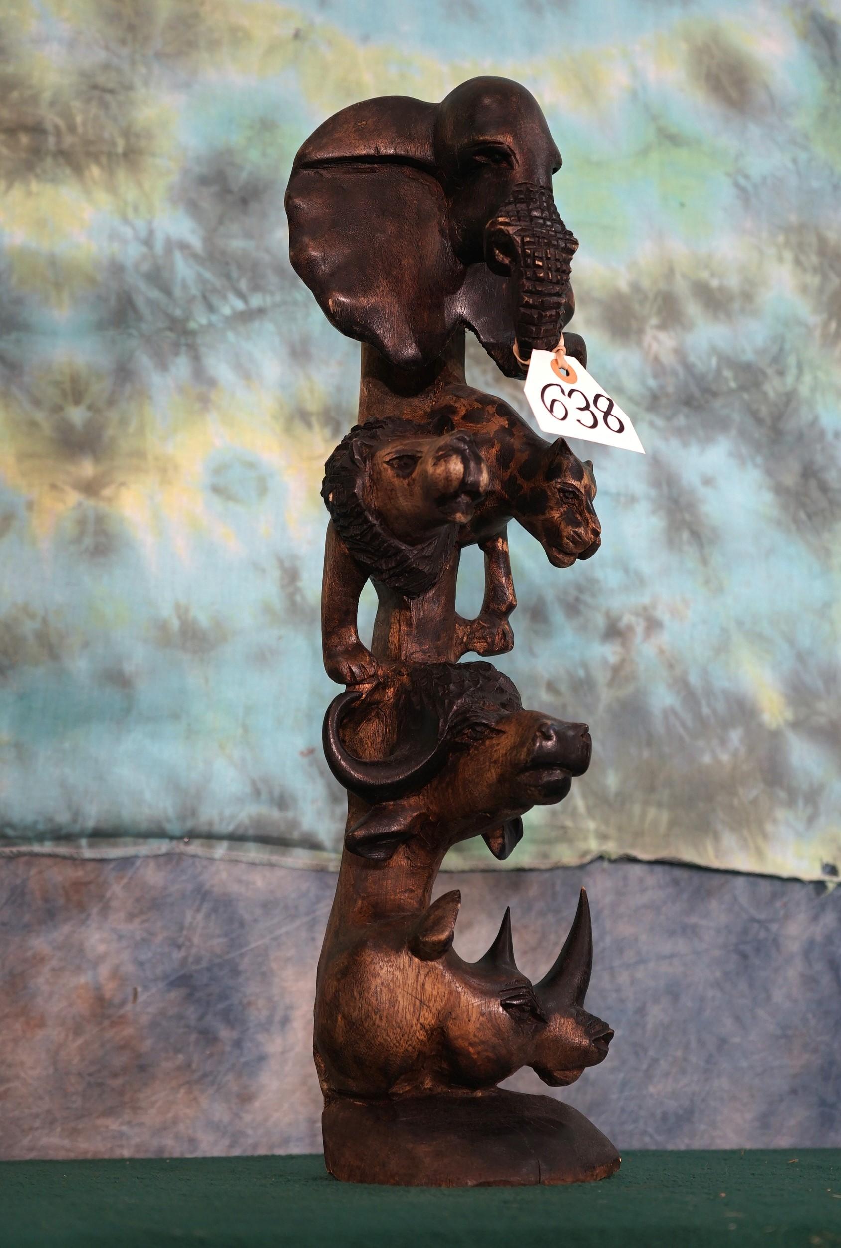 African Big Five Wood Carved Statue