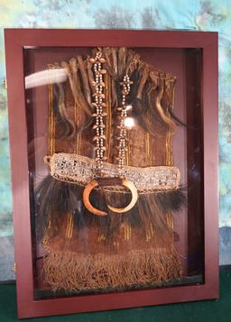 Indonesian Hunters Outfit with Wild Boar Necklace in Nice Display Frame