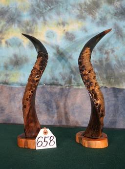 Pair of African Nyala Carved Horns