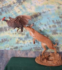 African Caracal Cat with Speckled Guinea Fowl Full Body Taxidermy Mounts