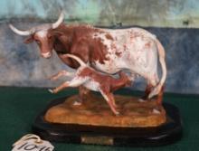 Bronze Longhorn Cow with Calf called "Ranch Breakfast", by Capt. John Brandt