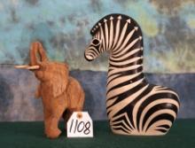 African Wood Elephant & Zebra Table Decorations