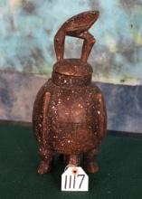 Hand Carved Incense Burner with Hornbill type of Bird on Top from Ethiopia