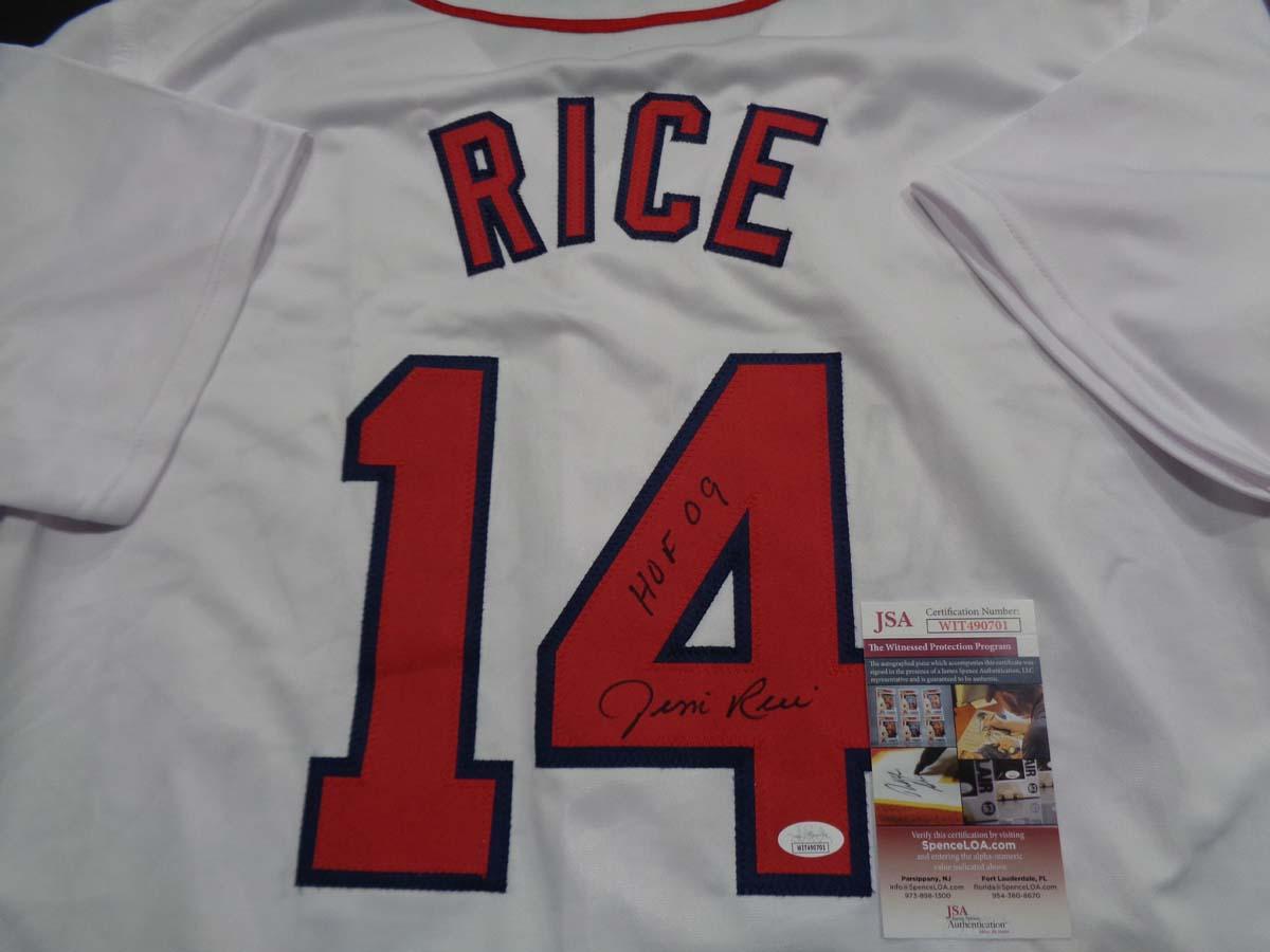 Jim Rice Boston Red Sox Autographed & Insc. Custom Baseball Jersey JSA w coa