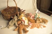 Basket of TY Beanie Babies and Other Plush Animals
