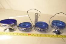Blue Glass with Metal Holder Set