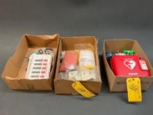 BOXES OF OXYGEN RELATED INVENTORY, DEFIBULATOR & KING AIR INVENTORY