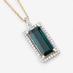 14KT Yellow Gold 3.99ct Tourmaline and Diamond Pendant with Chain