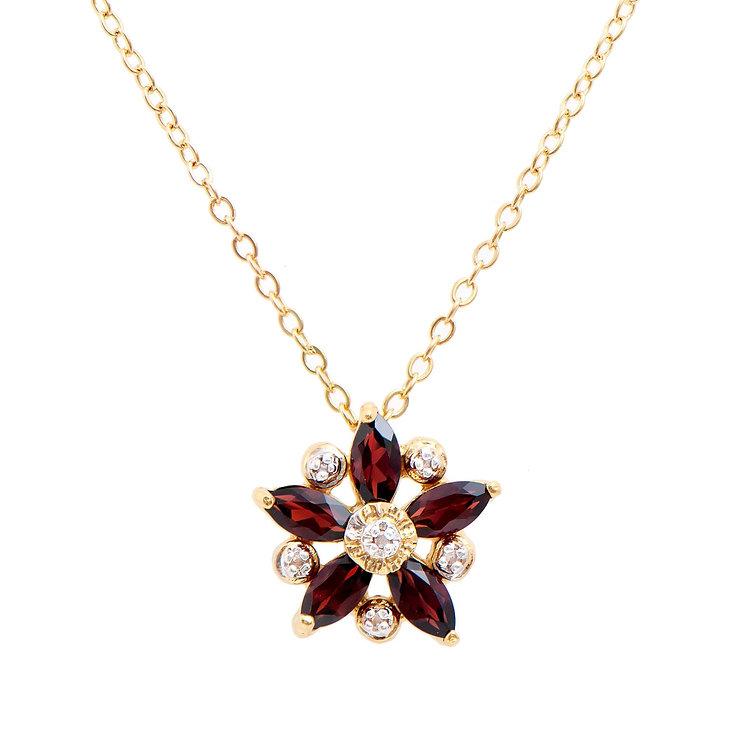 Plated 18KT Yellow Gold 0.85cts Garnets and Diamond Necklace