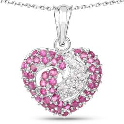 Plated Rhodium 2.25ctw Ruby and White Sapphire Pendant with Chain