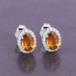14KT White Gold 1.66ctw Orange Sapphire and White Diamond Earrings