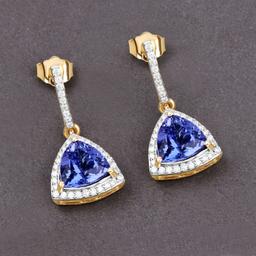 14KT Yellow Gold 3.86ctw Tanzanite and White Diamond Earrings