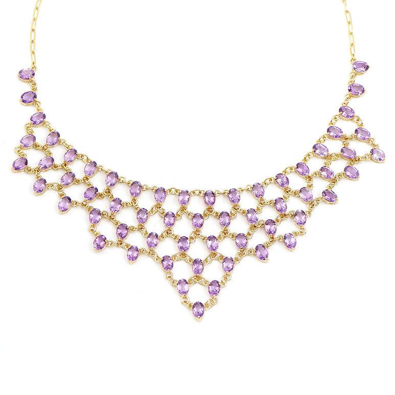 Plated 18KT Yellow Gold 42.00cts Amethyst Necklace