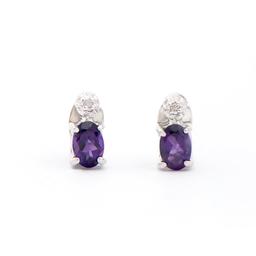 Plated Rhodium 0.84ctw Amethyst and Diamond Earrings