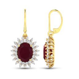 14KT Yellow Gold 4.60ctw Ruby and Diamond Earrings